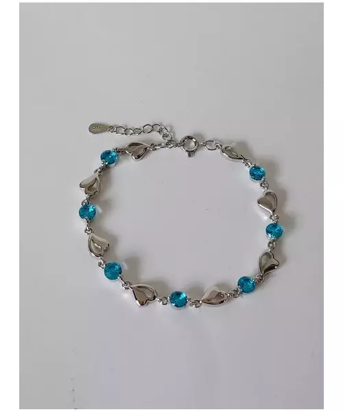 Silver Bracelet "Hearts- Light blue" (S925)