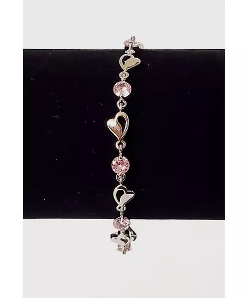 Silver Bracelet "Hearts- Light pink" (S925)