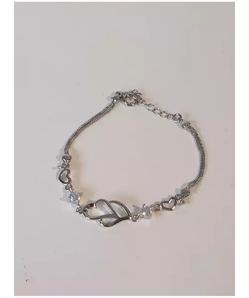 Silver Bracelet "Two Hearts- White" (S925)