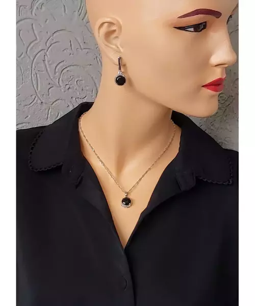 Silver Earrings "Black Circle" (S925)