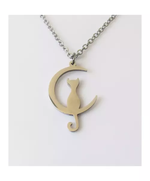 "Chic & Simple -Moon cat" Silver Color Necklace