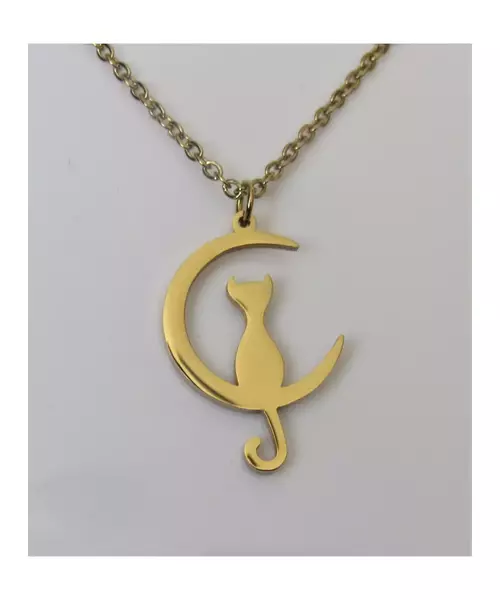 "Chic & Simple -Moon cat" Gold Color Necklace