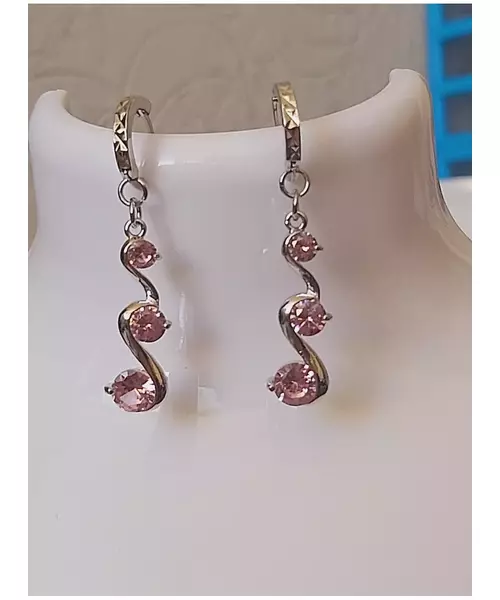 Silver Earrings "Double Wave - Light Pink" (S925)