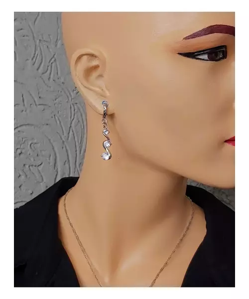 Silver Earrings "Double Wave - White" (S925)