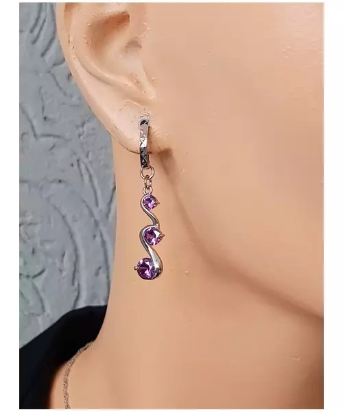 Silver Earrings "Double Wave - Purple" (S925)