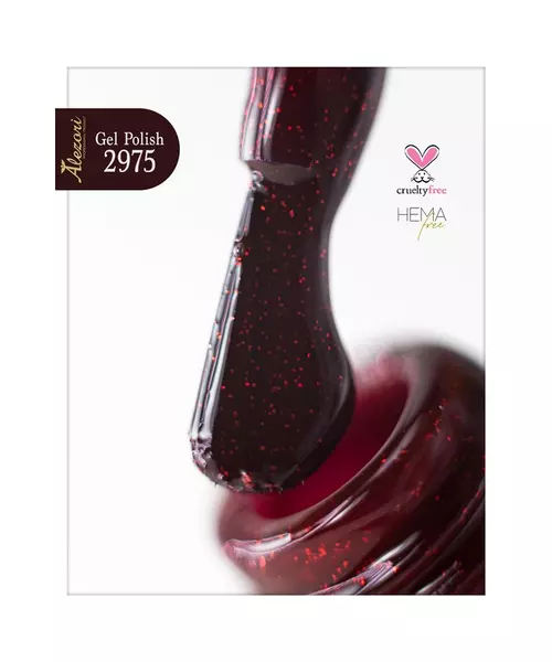 Gel polish №2975 15ml. ΜΠΟΡΝΤΩ ΣΚΟΥΡΟ ΜΕ GLITTER . Ημιμόνιμο βερνίκι.