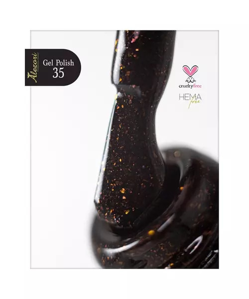 Gel polish №35 15ml. BLACK ΜΕ ΨΙΛΟ ΜΠΡΟΝΖΕ GLITTER. Ημιμόνιμο βερνίκι.