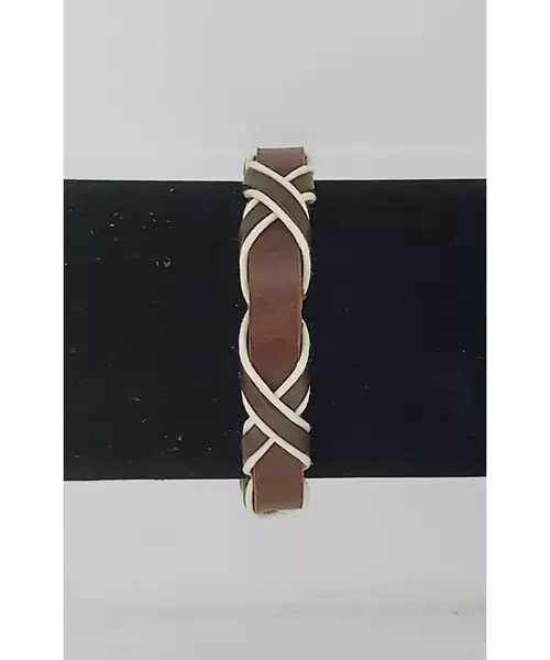Leather Handmade Men's Bracelet "Βrown-White -3"