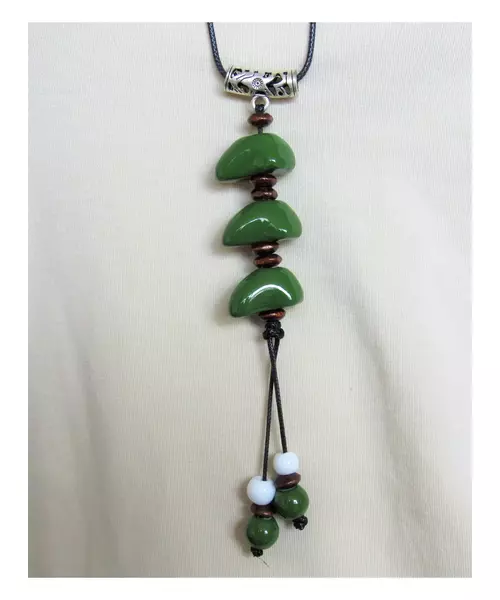 Long Handmade Ceramic Necklace "Green Stones"
