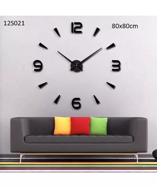 Ρολόι τοίχου DIY με αυτοκόλλητα ψηφία 3D μαύρο  80x80cm 12S021