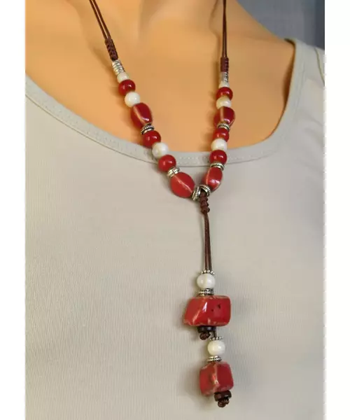 Long Handmade Ceramic Necklace "Red-2"