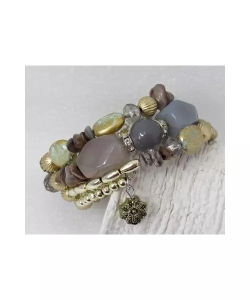 Multilayered Beads Bracelet "Gray-Beige"