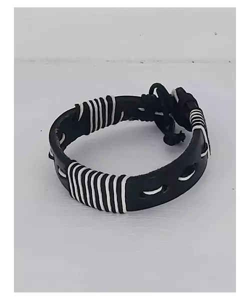Leather Handmade Men's Bracelet "Black-White"