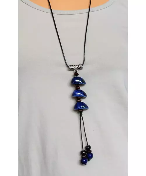 Long Handmade Ceramic Necklace "Blue Stones"