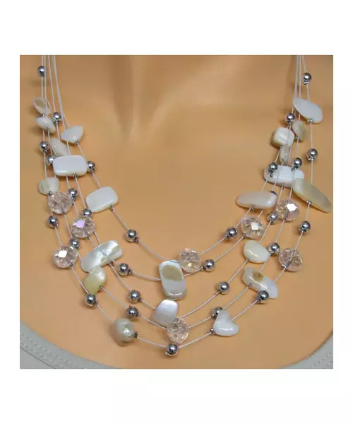 Multi-layers Necklace - White Beads