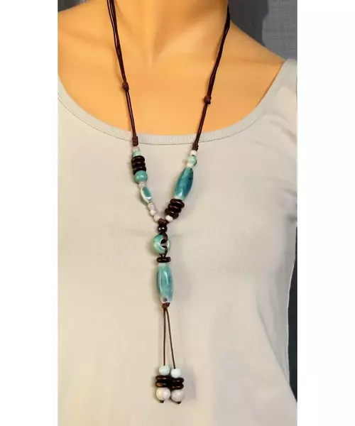 Long Handmade Ceramic Necklace "Light blue"