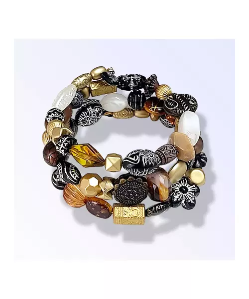 Multilayered Beads Bracelet "Black-Gold"