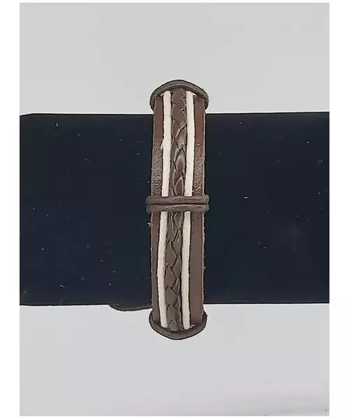 Leather Handmade Men's Bracelet "Brown-White -1"