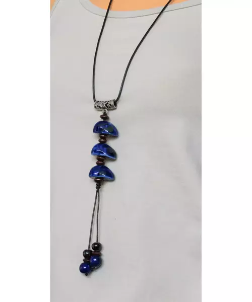 Long Handmade Ceramic Necklace "Blue Stones"