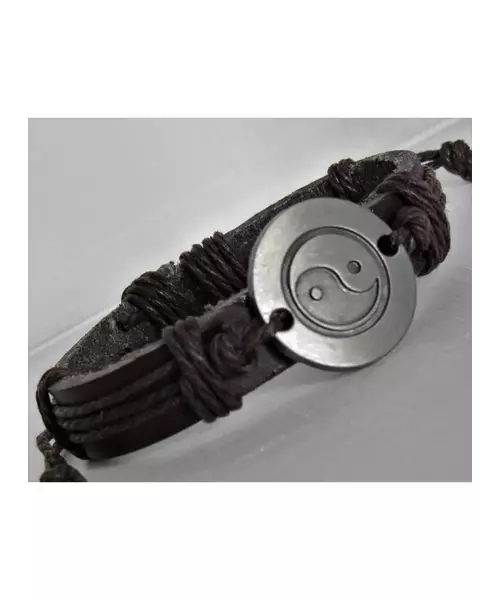 "Yin Yang" Brown Leather Handmade Men's Bracelet