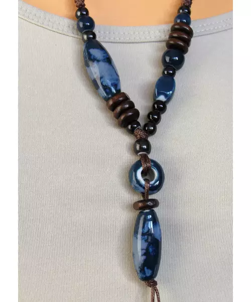 Long Handmade Ceramic Necklace "Blue"