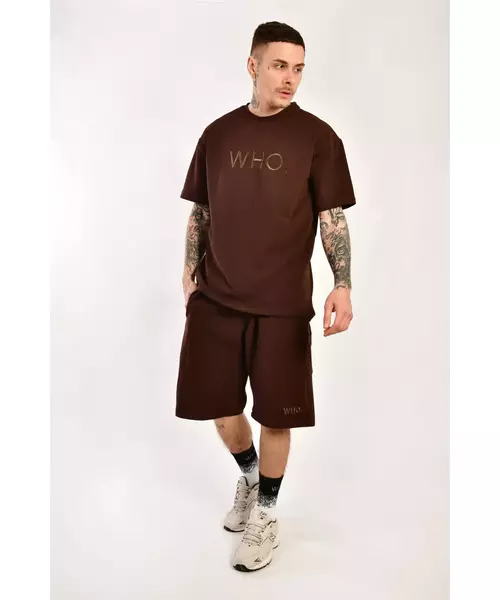 Oversized Co-Ord set with embroidered logo in Brown Chocolate