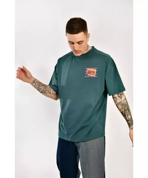 Oversized T-shirt with barcode prints in petrol