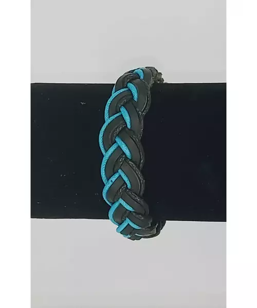 Leather Handmade Men's Bracelet "Light blue-Black -1"