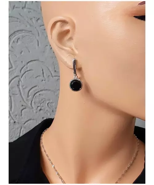 Silver Earrings "Black Circle" (S925)