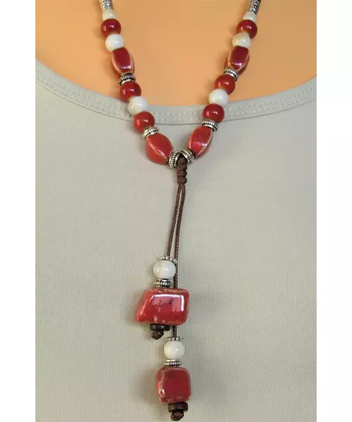 Long Handmade Ceramic Necklace "Red-2"