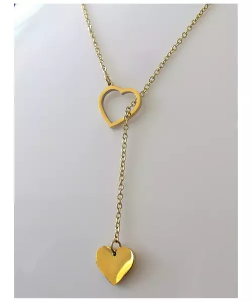 "Chic & Simple -Long heart"Gold Color Necklace