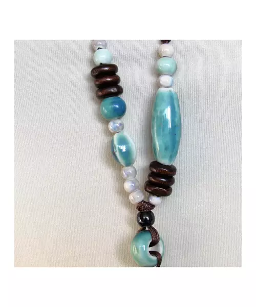 Long Handmade Ceramic Necklace "Light blue"