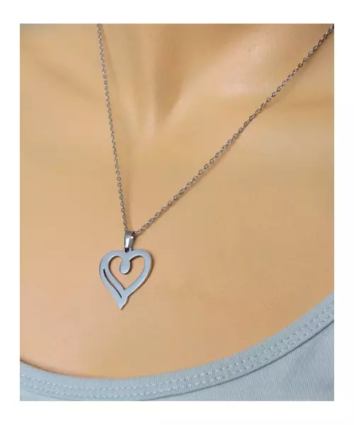 "Chic & Simple -Heart" Silver Color Necklace