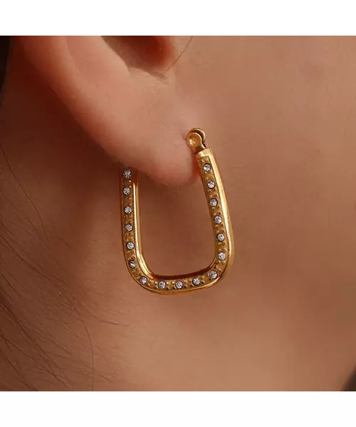 Allier Rectangle Hoops Sparkling 18k Gold Plated