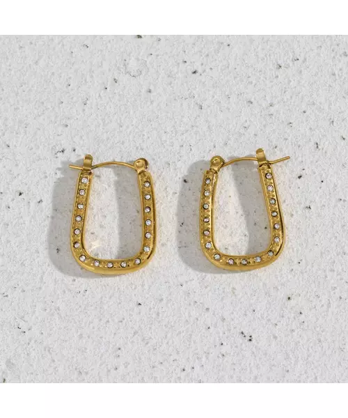 Allier Rectangle Hoops Sparkling 18k Gold Plated