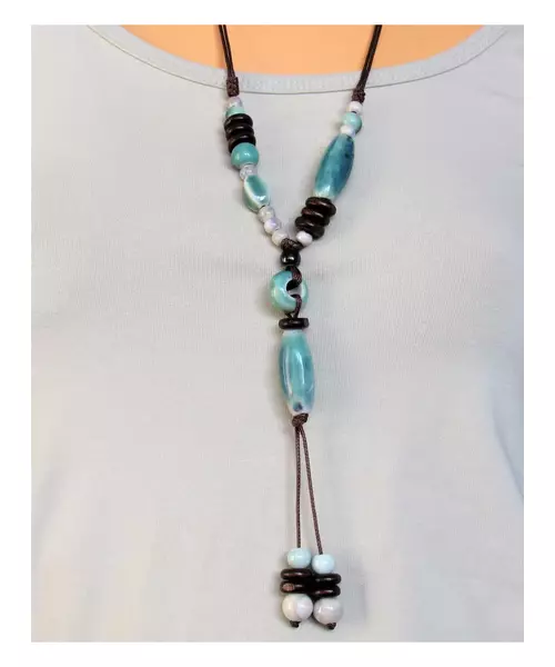 Long Handmade Ceramic Necklace "Light blue"