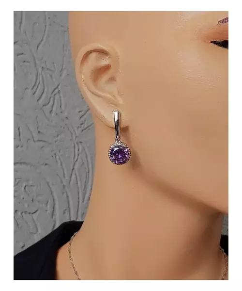 Silver Earrings "Purple Circle" (S925)