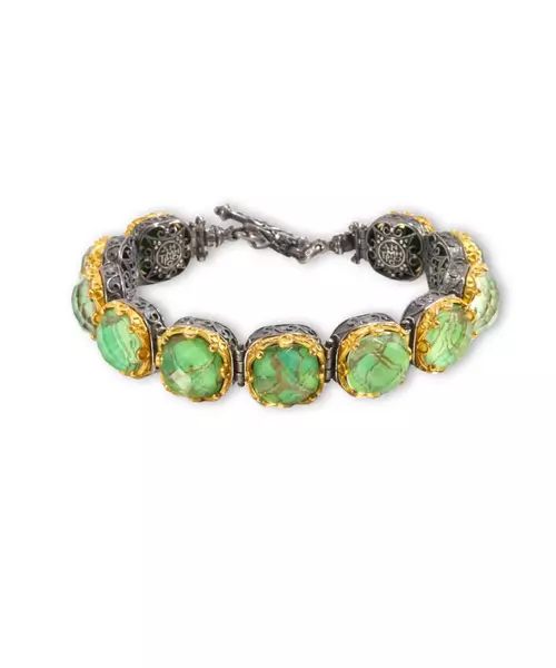 Bracelet 925 With Green Turquoise Stones