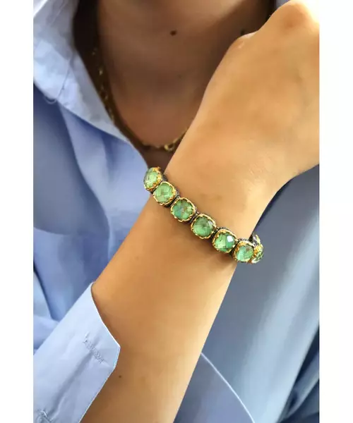 Bracelet 925 With Green Turquoise Stones