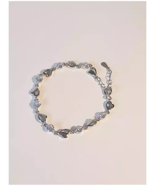 Silver Bracelet "Hearts- White" (S925)