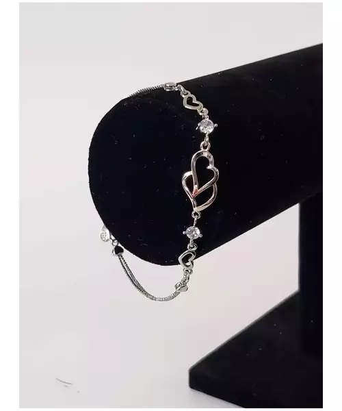 Silver Bracelet "Two Hearts- White" (S925)