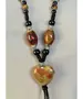 Long Handmade Ceramic Necklace "Yellow-Brown Heart"