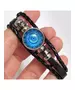 "Blue eye" Black Leather Handmade Men's Bracelet