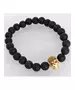 Lava Stone Handmade Men's Bracelet - "Gold Skull -1"