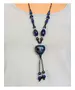 Long Handmade Ceramic Necklace "Blue Heart"