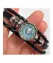 "Blue-green eye" Black Leather Handmade Men's Bracelet