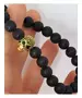 Lava Stone Handmade Men's Bracelet - "Gold Skull -2"