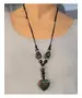 Long Handmade Ceramic Necklace "Green Heart"