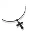 Necklace Cross Black Rounded - Stainless Steel - Leather rope thick