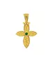 Silver 925 Gold Plated Byzantine cross with green zircon - Adjustable Black String ( free of charge)